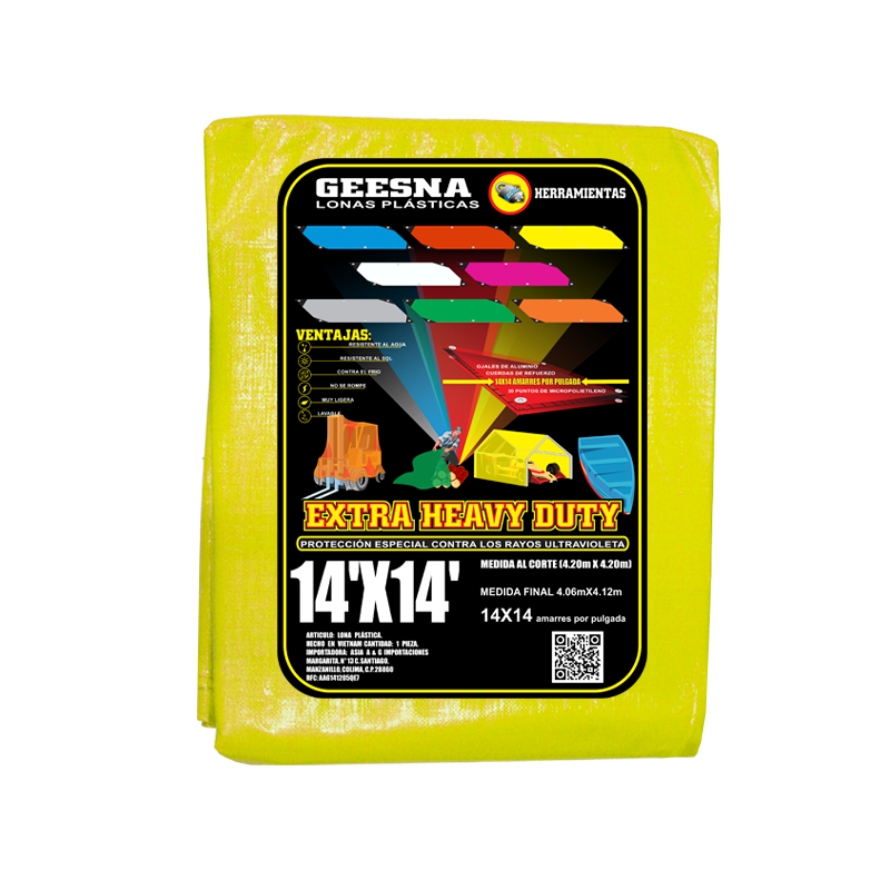 LONA PESADA AMARILLA 14X14 FT 180 G 4.20X4.20 MTS GEESNA | 2898